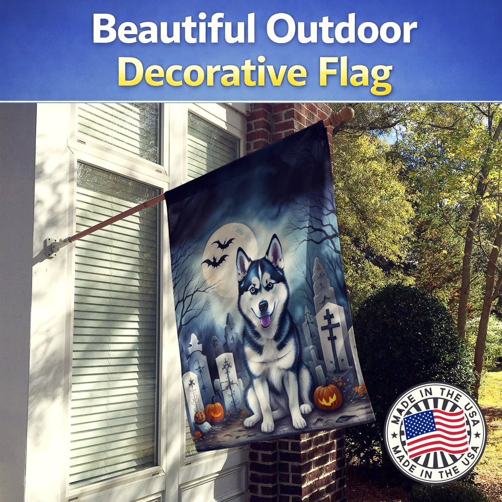 Siberian Husky Spooky Halloween House Flag 28x40 Porch Sleeve Pole Decorative Outside Yard Banner Artwork Wall Hanging, Polyester