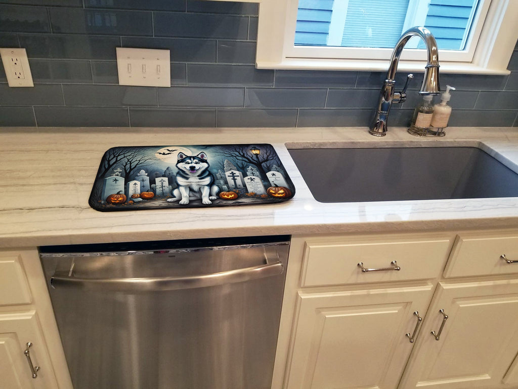 Siberian Husky Spooky Halloween Dish Drying Mat Absorbent Dish Drying Mat Pad for Kitchen Counter Dish Drainer Mat for Countertop, 14 x 21", Multicolor