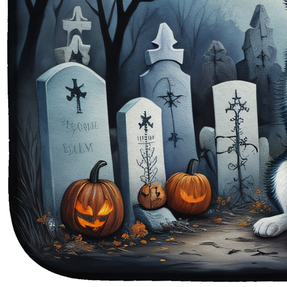 Siberian Husky Spooky Halloween Dish Drying Mat Absorbent Dish Drying Mat Pad for Kitchen Counter Dish Drainer Mat for Countertop, 14 x 21", Multicolor