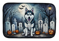 Siberian Husky Spooky Halloween Dish Drying Mat Absorbent Dish Drying Mat Pad for Kitchen Counter Dish Drainer Mat for Countertop, 14 x 21", Multicolor