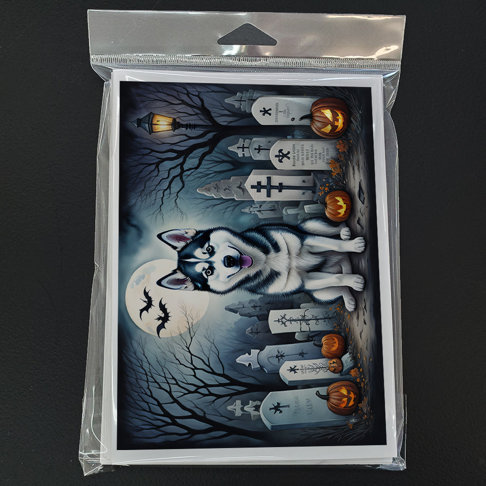 Siberian Husky Spooky Halloween Greeting Cards Pack of 8 Blank Cards with Envelopes Whimsical A7 Size 5x7
