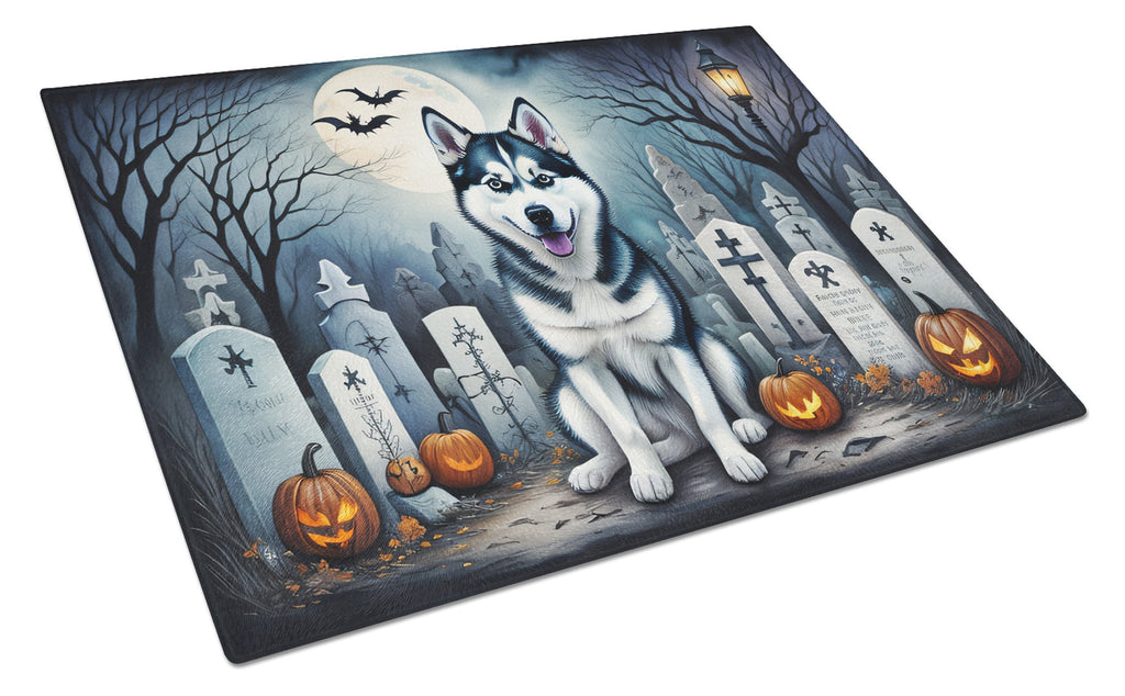 Siberian Husky Spooky Halloween Cutting Board Tempered Glass Kitchen Cutting Surface, Heat Resistant Chopping, Non-Slip Feet, Food Prep & Serving