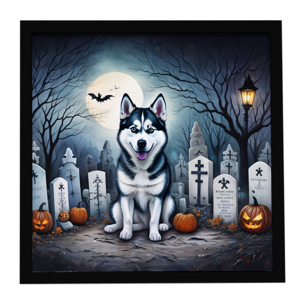 Siberian Husky Spooky Halloween Framed Metal Print Bathroom, Kitchen, Office, Home Decor Wall Art Ready to Hang, Square, 8X8