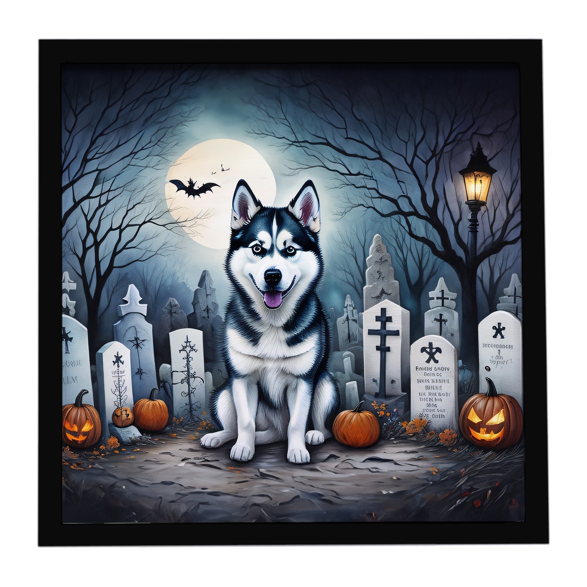 Siberian Husky Spooky Halloween Framed Metal Print Bathroom, Kitchen, Office, Home Decor Wall Art Ready to Hang, Square, 8X8