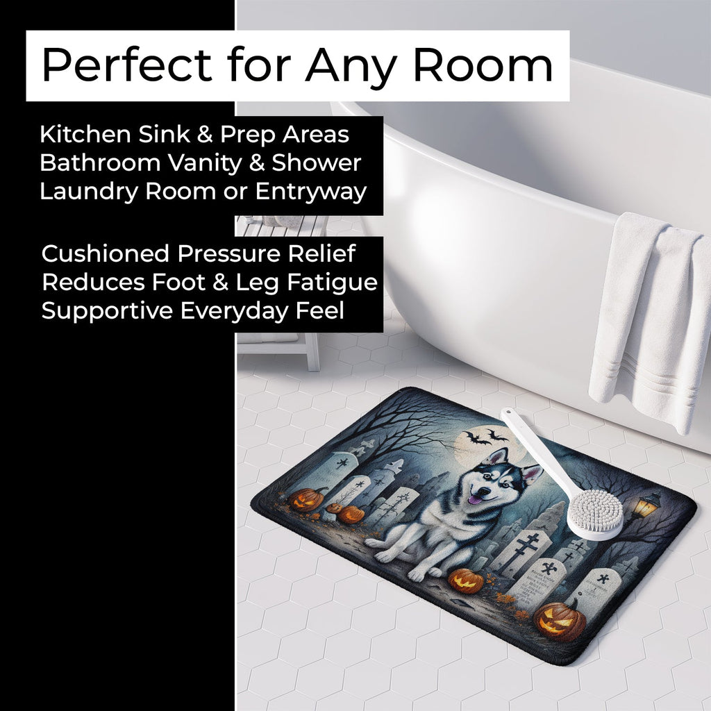 Siberian Husky Spooky Halloween Memory Foam Kitchen Mat Machine Washable Anti-Fatigue Cushion Comfort Bath or Kitchen Rug