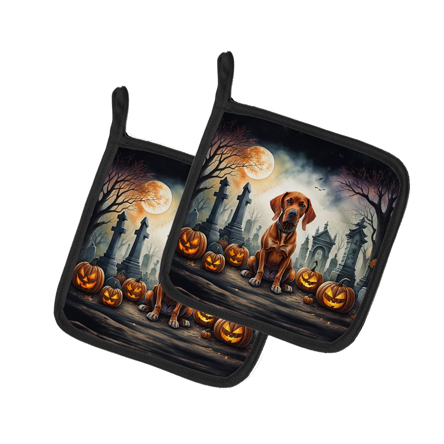 Vizsla Spooky Halloween Pot Holder Set of 2 Heat Resistant Quilted Hot Pads 7.5 x 7.5 Inch, Insulated Kitchen Trivets for Cooking & Baking