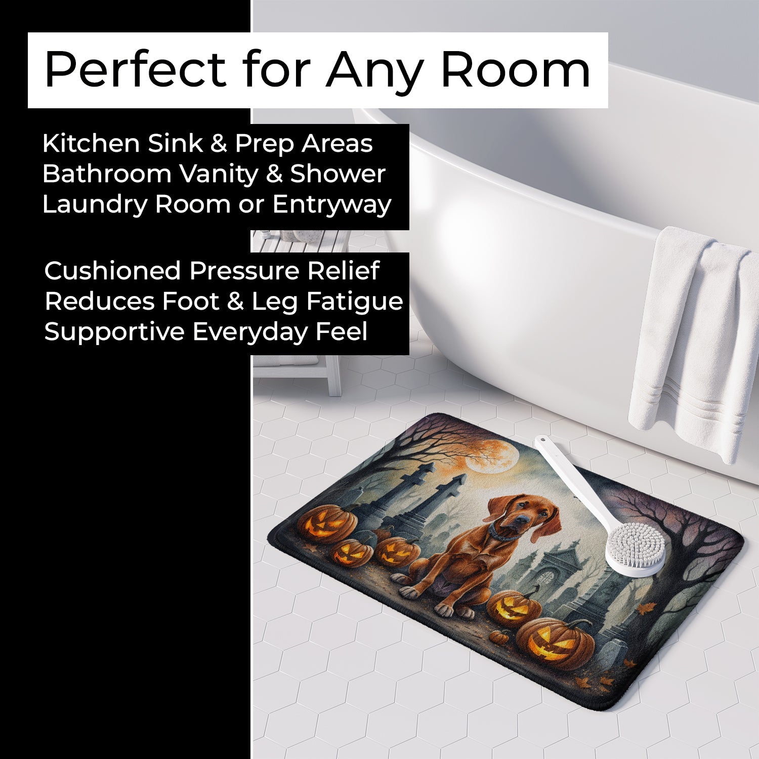 Vizsla Spooky Halloween Memory Foam Kitchen Mat Machine Washable Anti-Fatigue Cushion Comfort Bath or Kitchen Rug