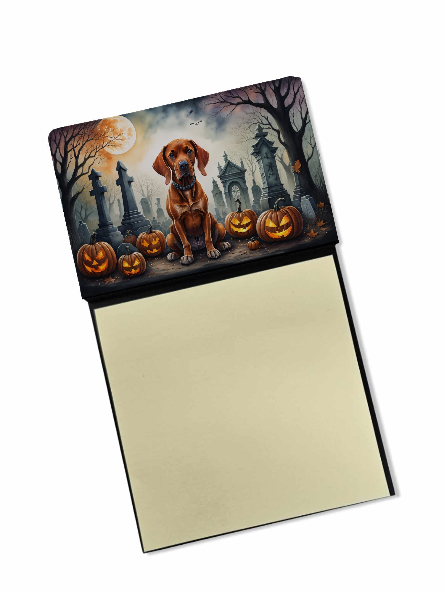 Vizsla Spooky Halloween Watercolor Sticky Note Holder Refillable Dispenser Desk Accessory 3x3 Pad Gift
