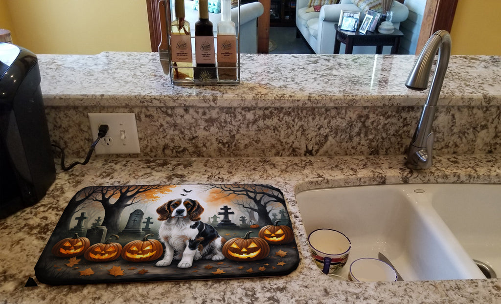 Welsh Springer Spaniel Spooky Halloween Dish Drying Mat Absorbent Dish Drying Mat Pad for Kitchen Counter Dish Drainer Mat for Countertop, 14 x 21", Multicolor