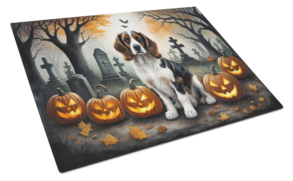 Welsh Springer Spaniel Spooky Halloween Cutting Board Tempered Glass Kitchen Cutting Surface, Heat Resistant Chopping, Non-Slip Feet, Food Prep & Serving
