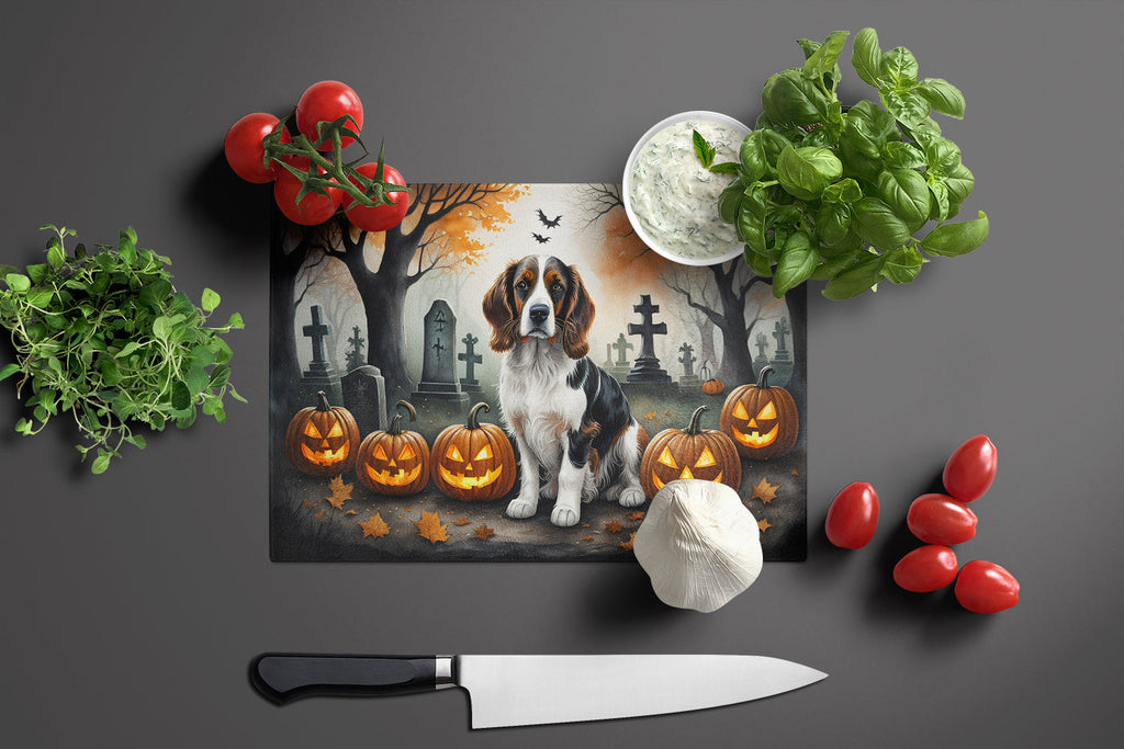 Welsh Springer Spaniel Spooky Halloween Cutting Board Tempered Glass Kitchen Cutting Surface, Heat Resistant Chopping, Non-Slip Feet, Food Prep & Serving