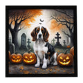 Welsh Springer Spaniel Spooky Halloween Framed Metal Print Bathroom, Kitchen, Office, Home Decor Wall Art Ready to Hang, Square, 8X8