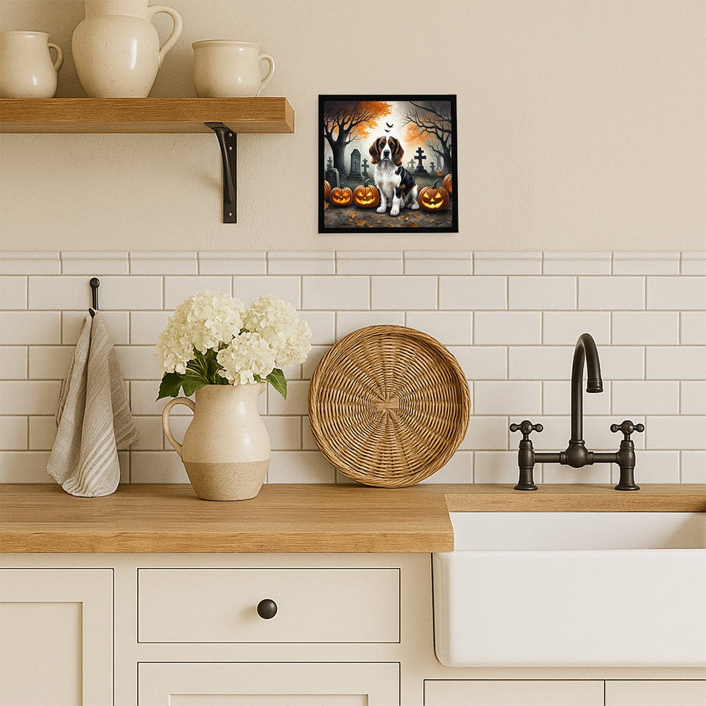 Welsh Springer Spaniel Spooky Halloween Framed Metal Print Bathroom, Kitchen, Office, Home Decor Wall Art Ready to Hang, Square, 8X8
