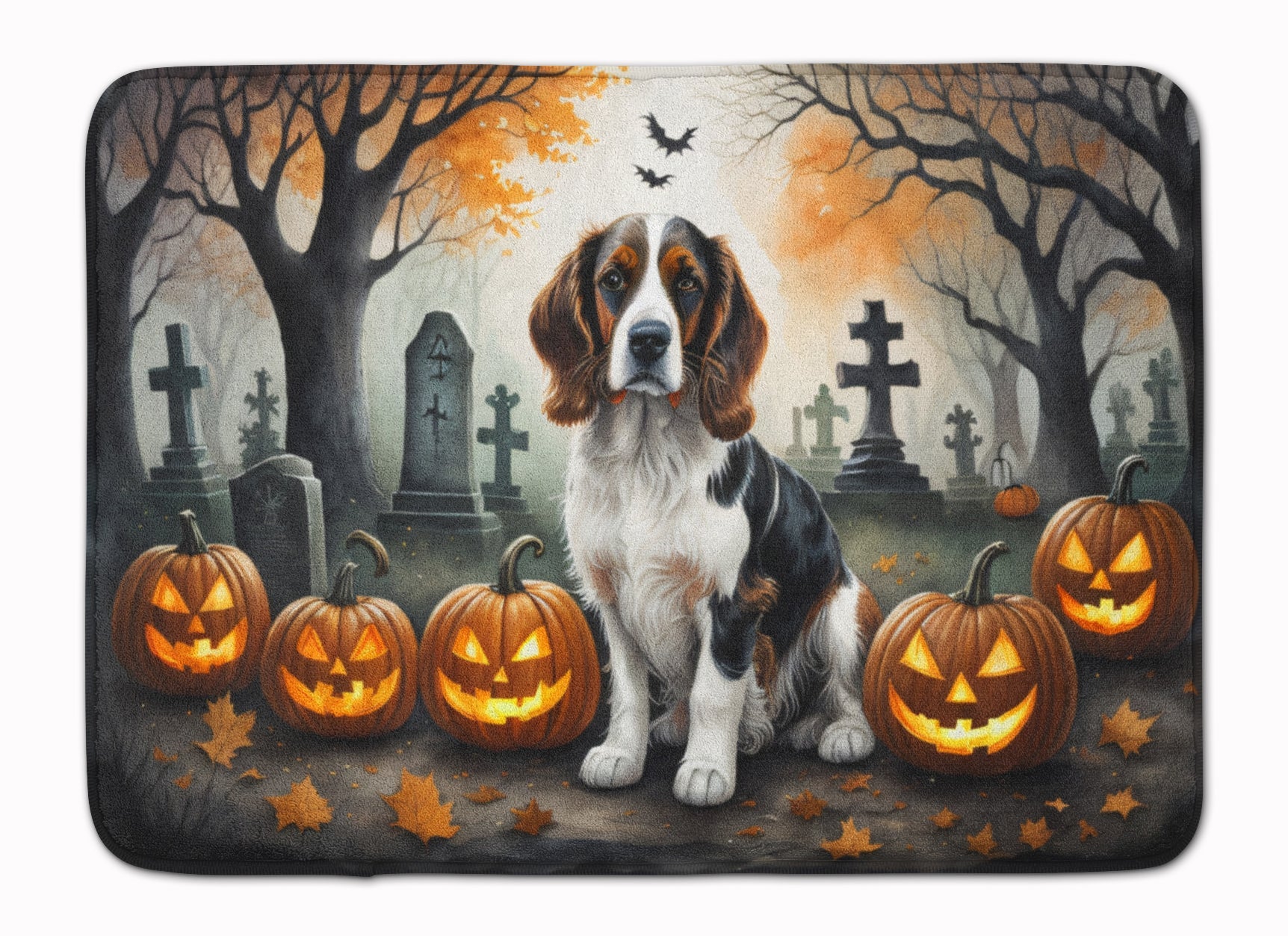 Welsh Springer Spaniel Spooky Halloween Memory Foam Kitchen Mat Machine Washable Anti-Fatigue Cushion Comfort Bath or Kitchen Rug