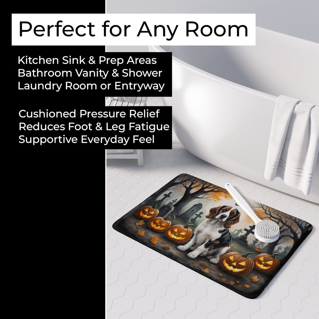 Welsh Springer Spaniel Spooky Halloween Memory Foam Kitchen Mat Machine Washable Anti-Fatigue Cushion Comfort Bath or Kitchen Rug