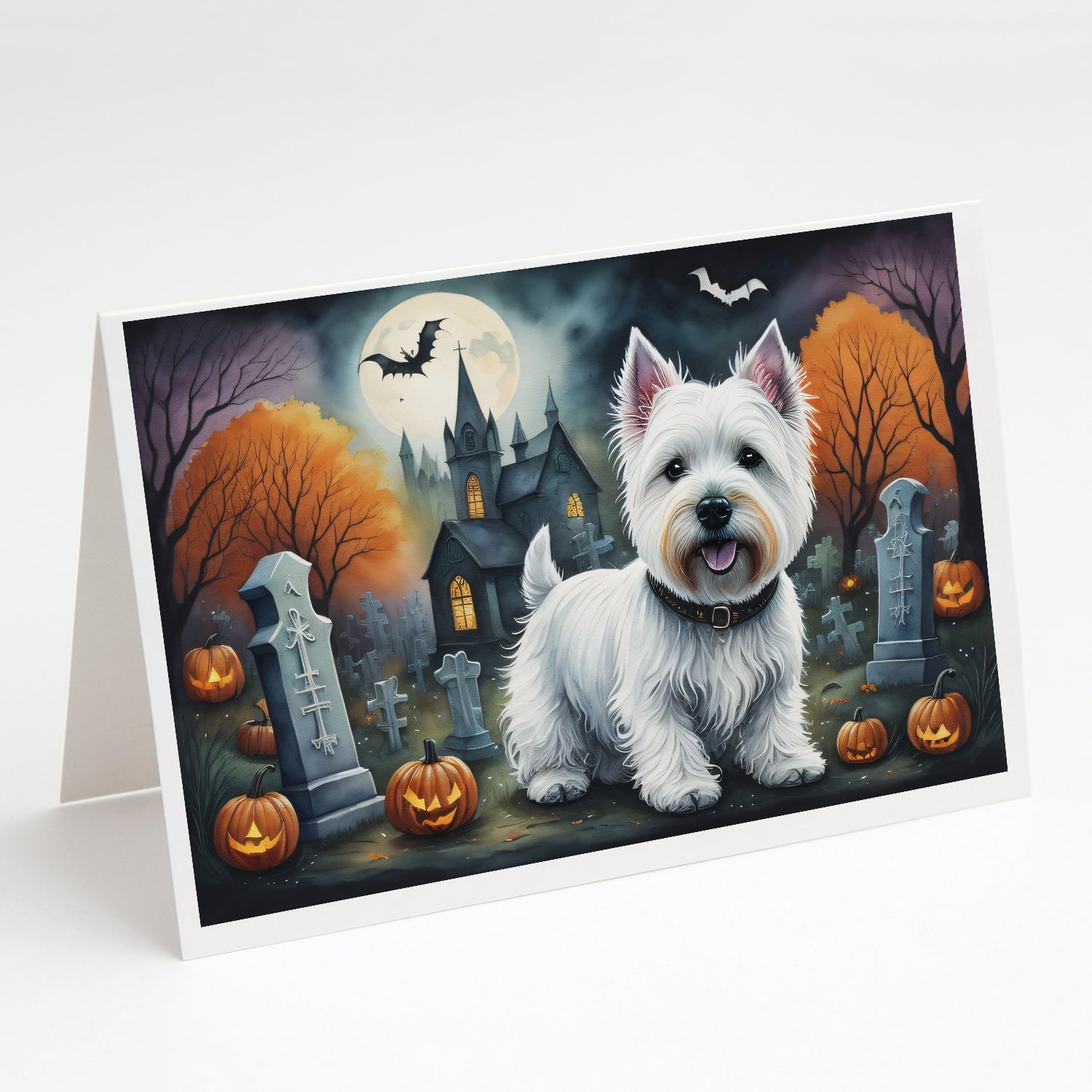 Westie Spooky Halloween Greeting Cards Pack of 8 Blank Cards with Envelopes Whimsical A7 Size 5x7