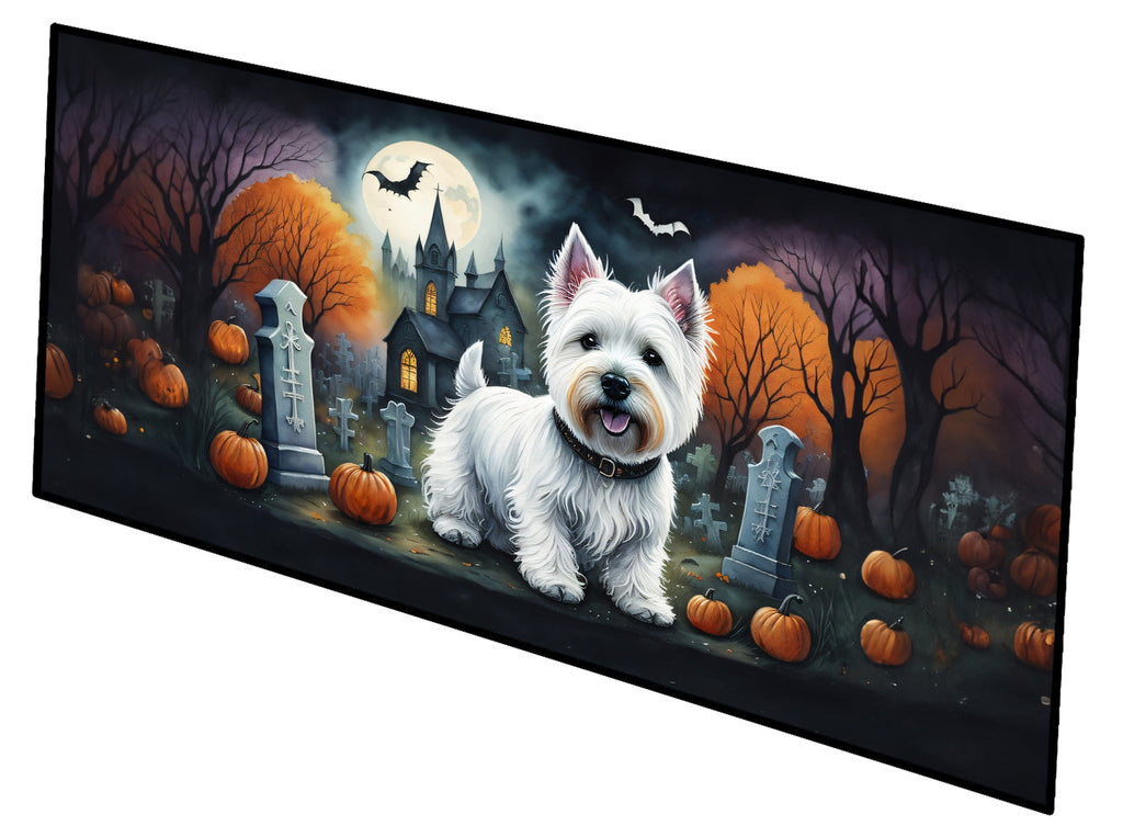 Westie Spooky Halloween Runner Mat 28x58 Front Door Mat Indoor Outdoor Rugs for Entryway Hallway Foyer Non Slip Washable Wide Doormat