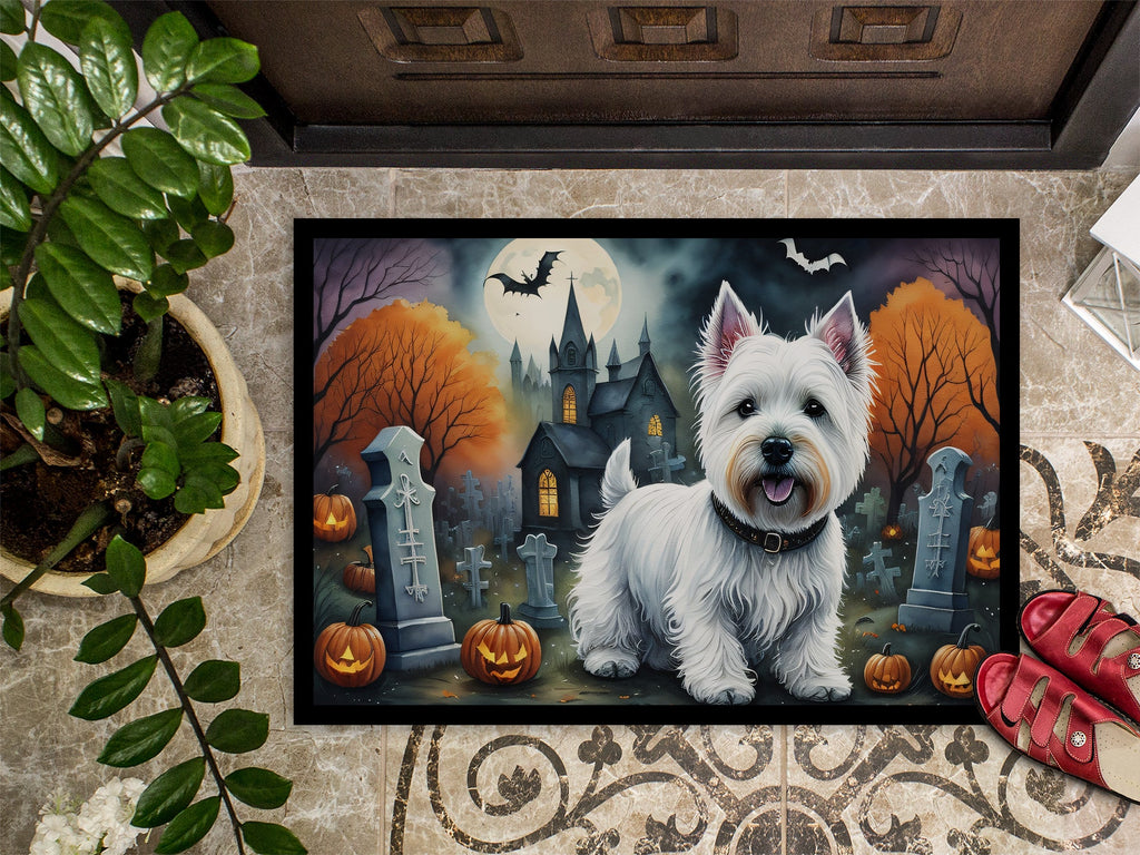 Westie Spooky Halloween Doormat Indoor Outdoor 18H X 27W Front Door Mat Rugs for Entryway, Non Slip Washable