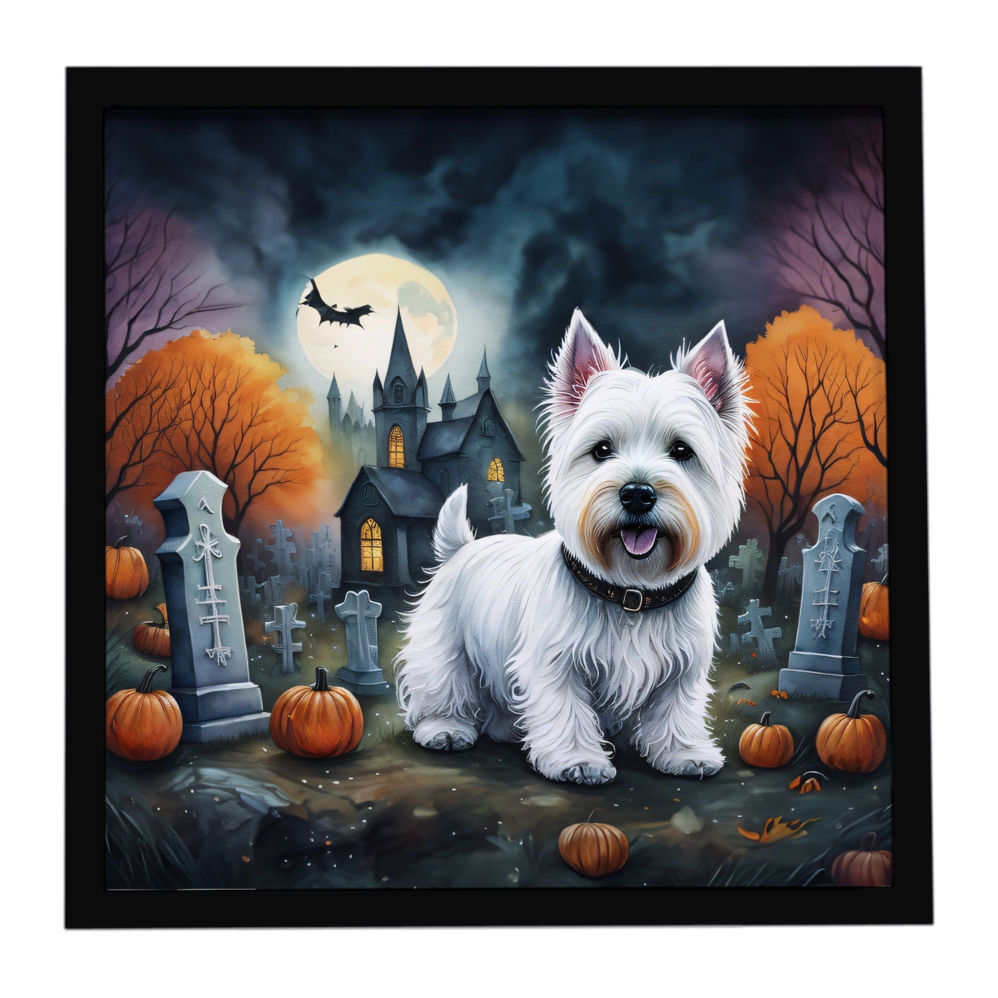 Westie Spooky Halloween Framed Metal Print Bathroom, Kitchen, Office, Home Decor Wall Art Ready to Hang, Square, 8X8