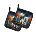 Westie Spooky Halloween Pot Holder Set of 2 Heat Resistant Quilted Hot Pads 7.5 x 7.5 Inch, Insulated Kitchen Trivets for Cooking & Baking