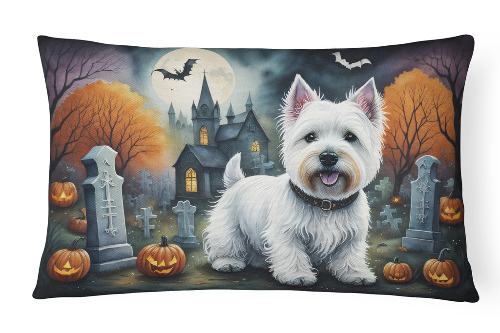 Westie Spooky Halloween Decorative Throw Pillow 12x16 Indoor Outdoor Accent Cushion, Fabric Cover with Insert for Sofa, Bed, Porch & Living Room