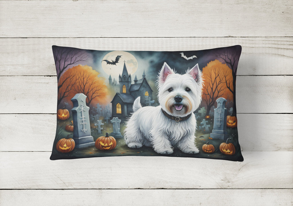 Westie Spooky Halloween Decorative Throw Pillow 12x16 Indoor Outdoor Accent Cushion, Fabric Cover with Insert for Sofa, Bed, Porch & Living Room