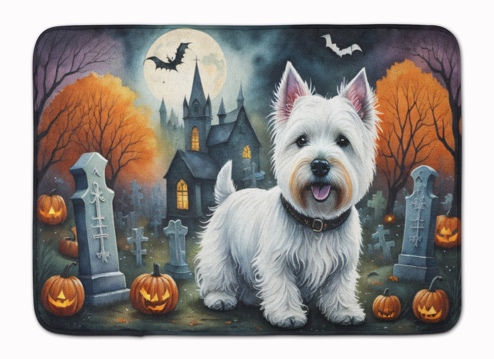 Westie Spooky Halloween Memory Foam Kitchen Mat Machine Washable Anti-Fatigue Cushion Comfort Bath or Kitchen Rug