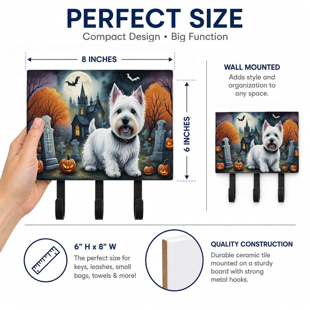 Westie Spooky Halloween Leash or Key Holder Wall Hooks, Coat Rack Wall Mount, for Hanging Keys, Towels, Aprons, Leashes