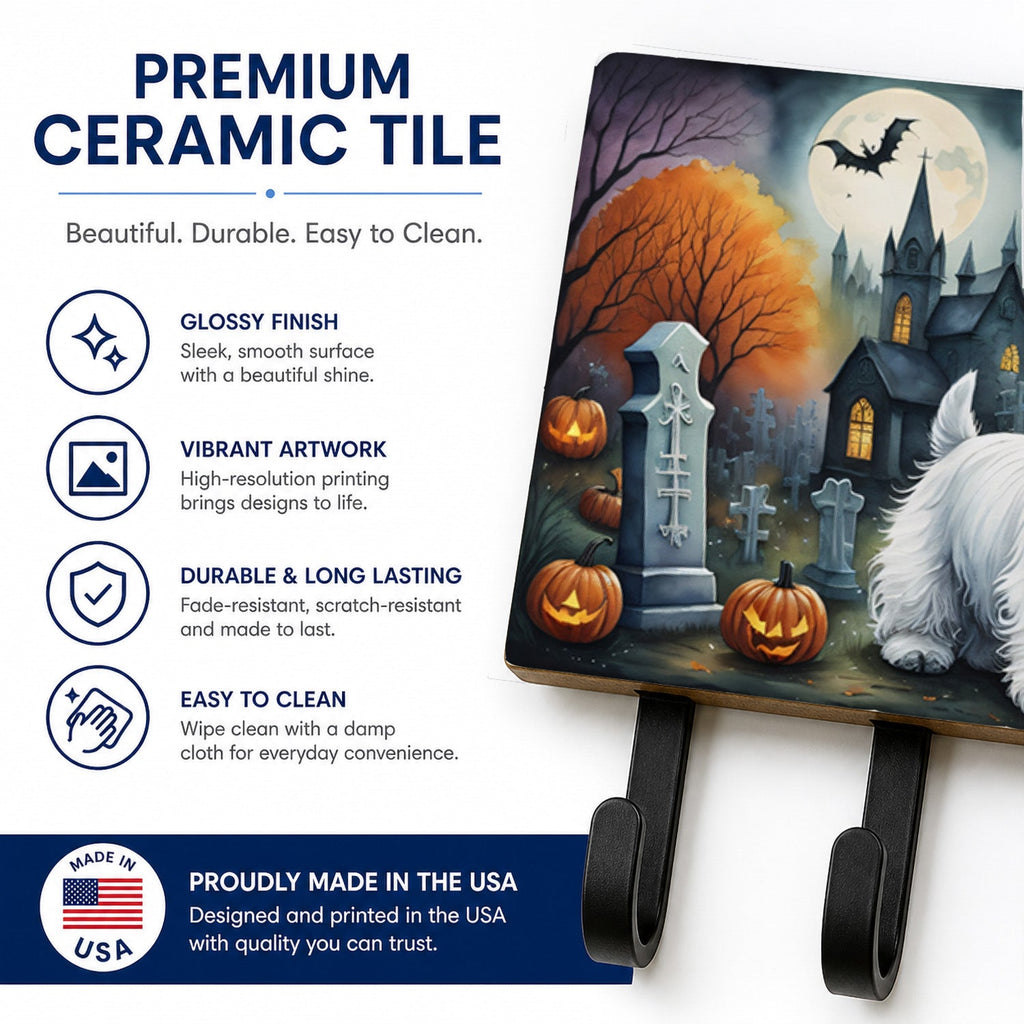 Westie Spooky Halloween Leash or Key Holder Wall Hooks, Coat Rack Wall Mount, for Hanging Keys, Towels, Aprons, Leashes