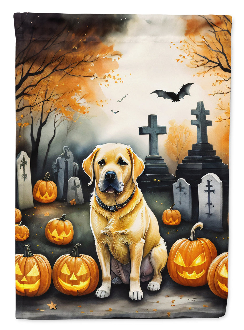 Yellow Labrador Retriever Spooky Halloween House Flag 28x40 Porch Sleeve Pole Decorative Outside Yard Banner Artwork Wall Hanging, Polyester