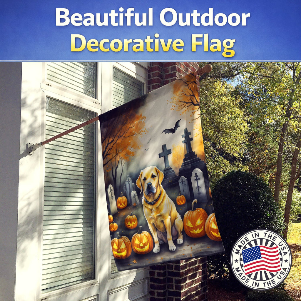 Yellow Labrador Retriever Spooky Halloween House Flag 28x40 Porch Sleeve Pole Decorative Outside Yard Banner Artwork Wall Hanging, Polyester