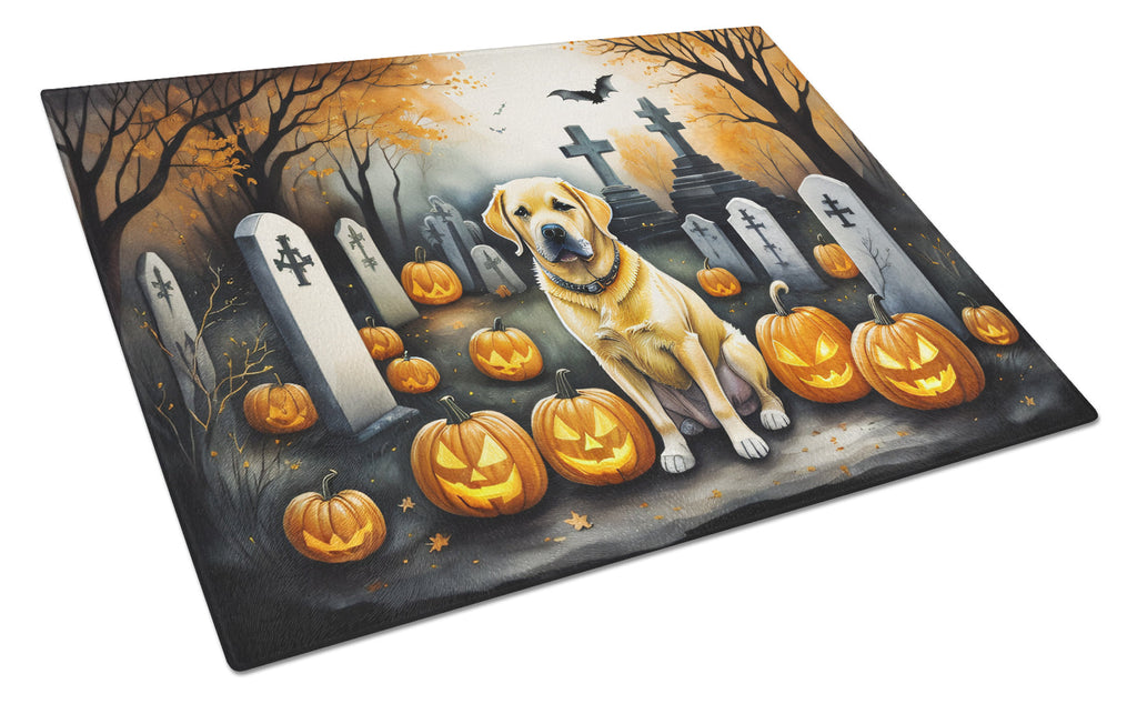 Yellow Labrador Retriever Spooky Halloween Cutting Board Tempered Glass Kitchen Cutting Surface, Heat Resistant Chopping, Non-Slip Feet, Food Prep & Serving