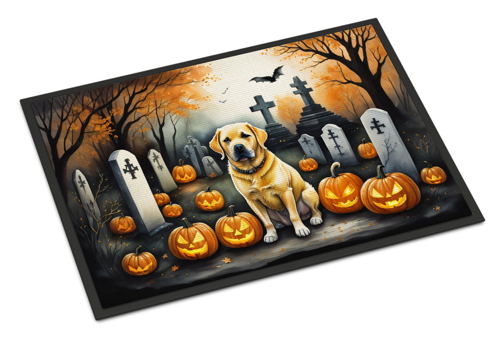 Yellow Labrador Retriever Spooky Halloween Doormat Indoor Outdoor 18H X 27W Front Door Mat Rugs for Entryway, Non Slip Washable