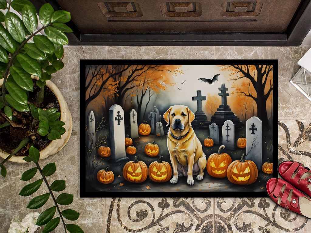 Yellow Labrador Retriever Spooky Halloween Doormat Indoor Outdoor 18H X 27W Front Door Mat Rugs for Entryway, Non Slip Washable