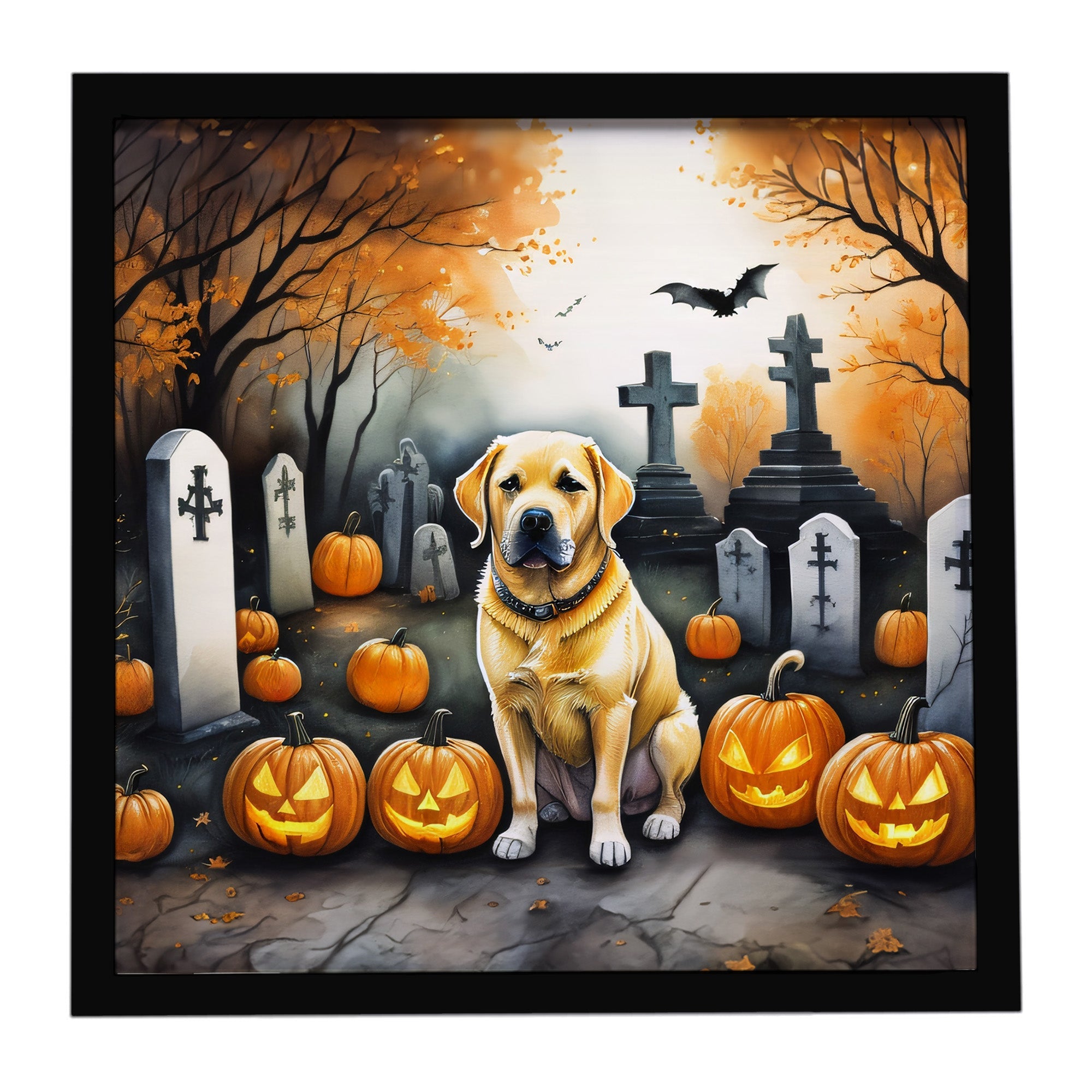 Yellow Labrador Retriever Spooky Halloween Framed Metal Print Bathroom, Kitchen, Office, Home Decor Wall Art Ready to Hang, Square, 8X8