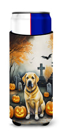 Yellow Labrador Retriever Spooky Halloween Slim Can Hugger , Insulated Foam Hugger for 12 oz Slim Cans, Beer Bottles & Water Bottles, Printed in USA