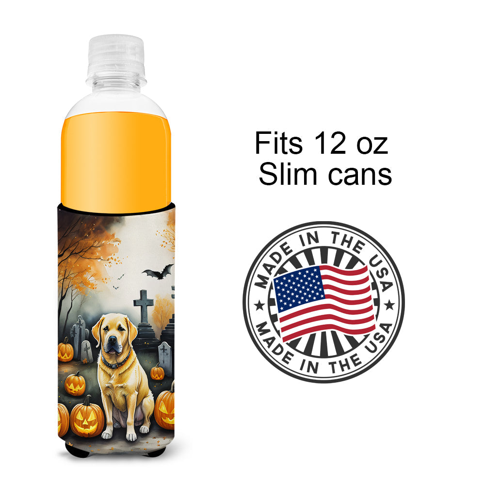 Yellow Labrador Retriever Spooky Halloween Slim Can Hugger , Insulated Foam Hugger for 12 oz Slim Cans, Beer Bottles & Water Bottles, Printed in USA