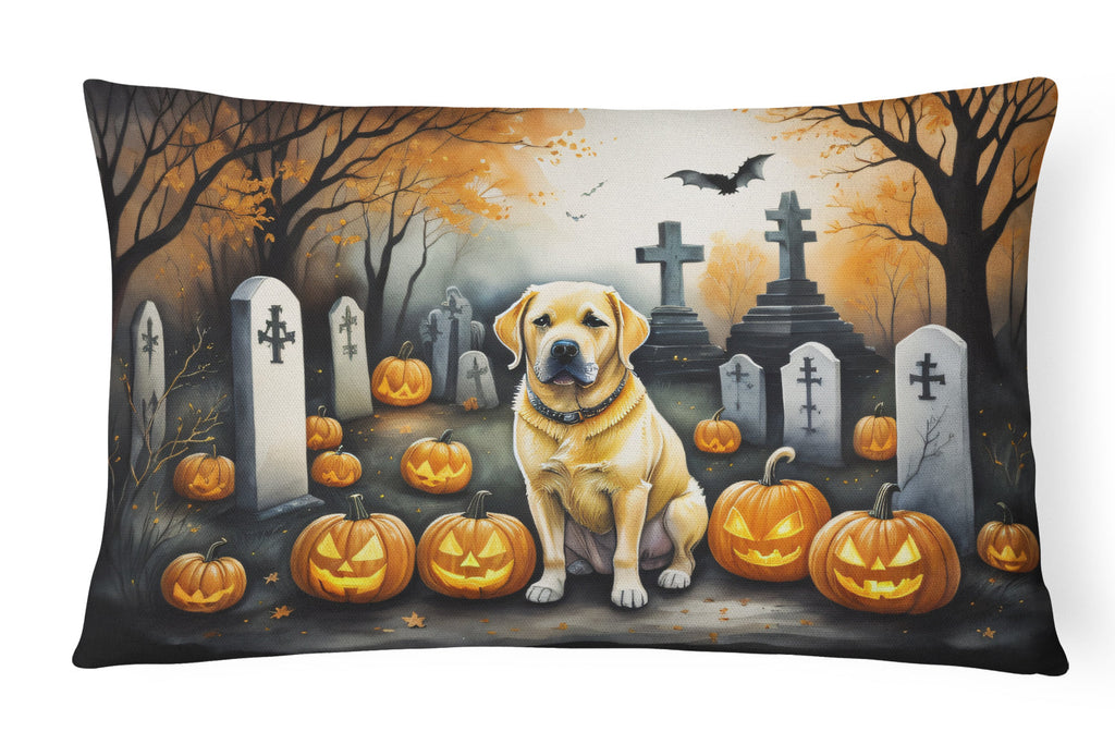 Yellow Labrador Retriever Spooky Halloween Decorative Throw Pillow 12x16 Indoor Outdoor Accent Cushion, Fabric Cover with Insert for Sofa, Bed, Porch & Living Room