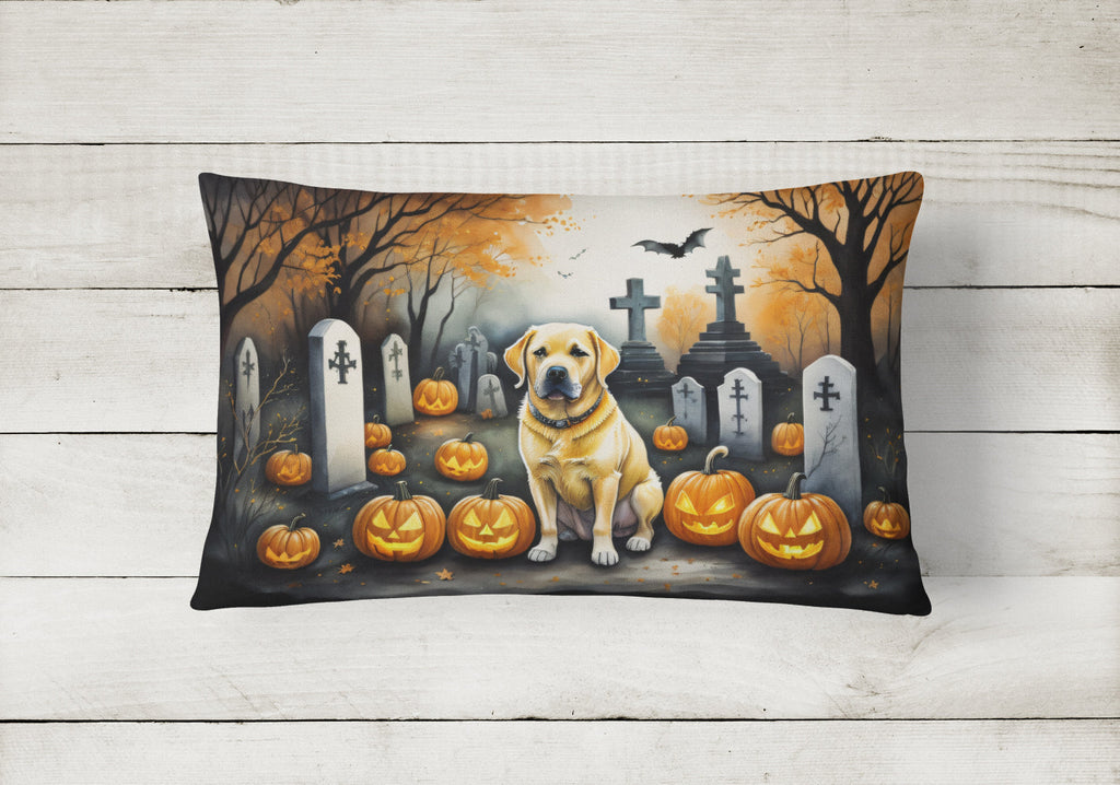 Yellow Labrador Retriever Spooky Halloween Decorative Throw Pillow 12x16 Indoor Outdoor Accent Cushion, Fabric Cover with Insert for Sofa, Bed, Porch & Living Room