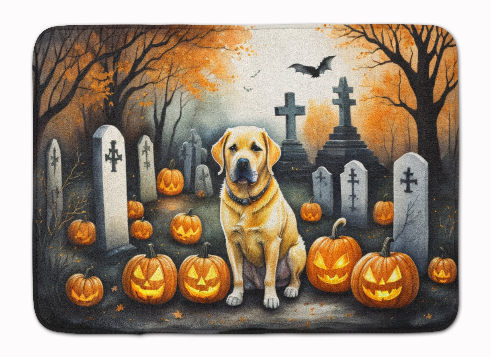 Yellow Labrador Retriever Spooky Halloween Memory Foam Kitchen Mat Machine Washable Anti-Fatigue Cushion Comfort Bath or Kitchen Rug
