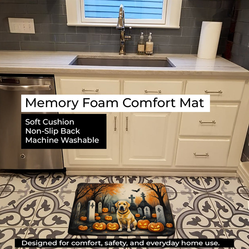 Yellow Labrador Retriever Spooky Halloween Memory Foam Kitchen Mat Machine Washable Anti-Fatigue Cushion Comfort Bath or Kitchen Rug