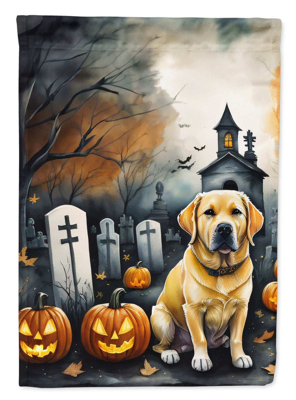 Yellow Labrador Retriever Spooky Halloween House Flag 28x40 Porch Sleeve Pole Decorative Outside Yard Banner Artwork Wall Hanging, Polyester