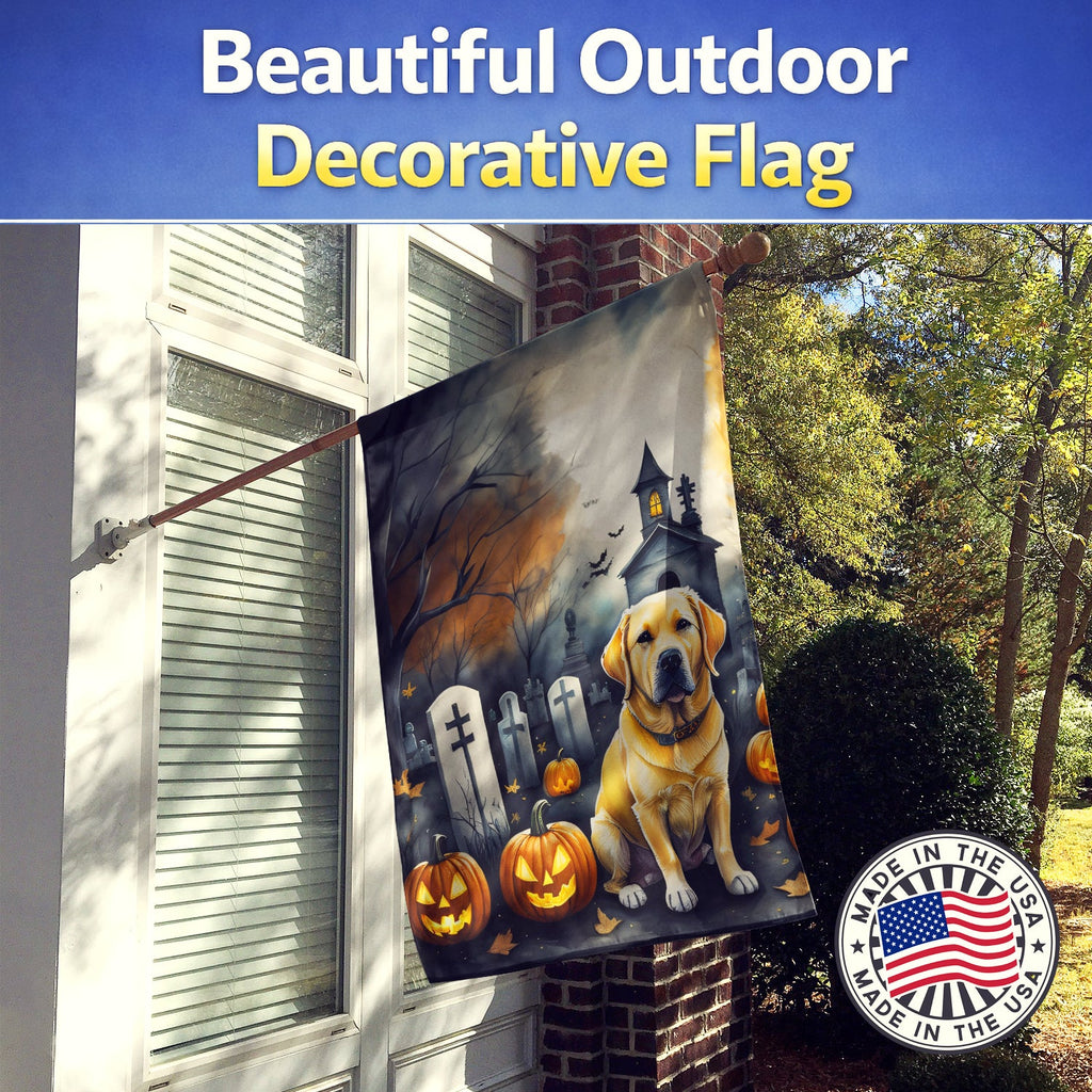 Yellow Labrador Retriever Spooky Halloween House Flag 28x40 Porch Sleeve Pole Decorative Outside Yard Banner Artwork Wall Hanging, Polyester