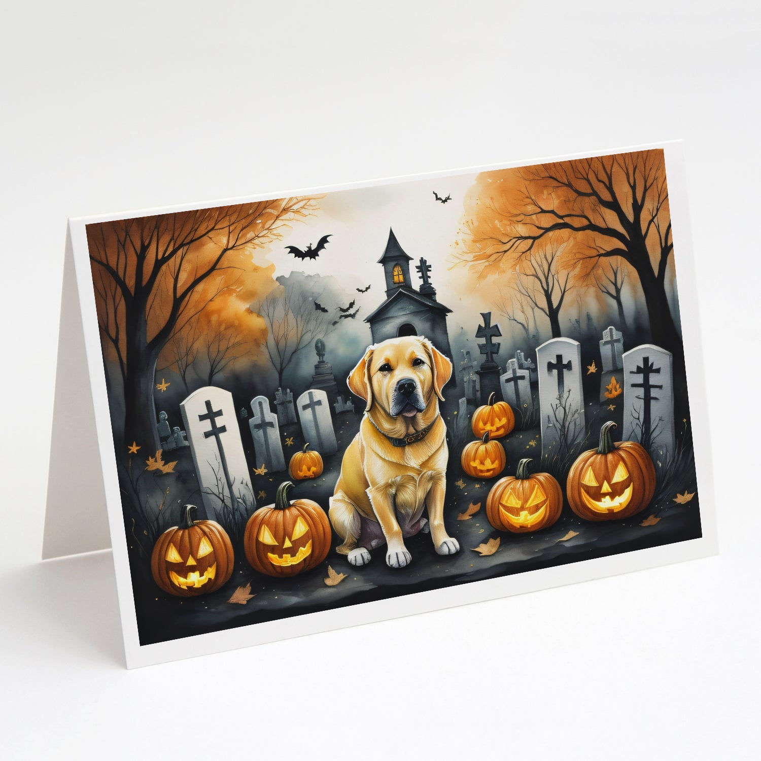 Yellow Labrador Retriever Spooky Halloween Greeting Cards Pack of 8 Blank Cards with Envelopes Whimsical A7 Size 5x7
