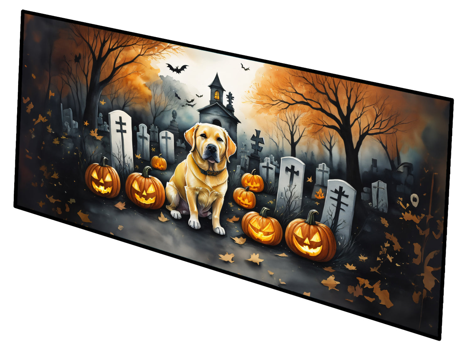 Yellow Labrador Retriever Spooky Halloween Runner Mat 28x58 Front Door Mat Indoor Outdoor Rugs for Entryway Hallway Foyer Non Slip Washable Wide Doormat
