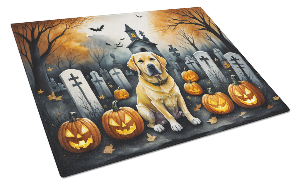 Yellow Labrador Retriever Spooky Halloween Cutting Board Tempered Glass Kitchen Cutting Surface, Heat Resistant Chopping, Non-Slip Feet, Food Prep & Serving