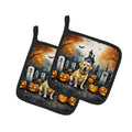 Yellow Labrador Retriever Spooky Halloween Pot Holder Set of 2 Heat Resistant Quilted Hot Pads 7.5 x 7.5 Inch, Insulated Kitchen Trivets for Cooking & Baking