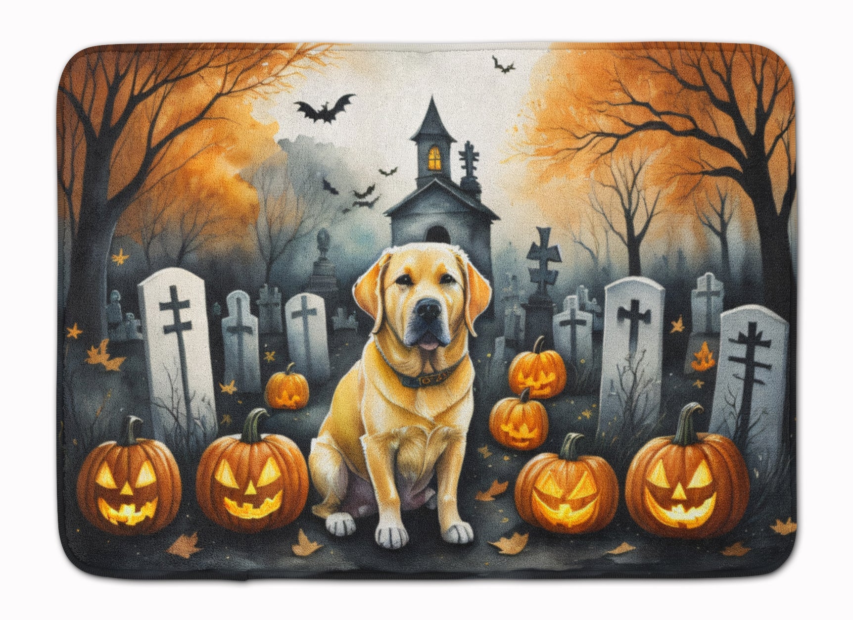 Yellow Labrador Retriever Spooky Halloween Memory Foam Kitchen Mat Machine Washable Anti-Fatigue Cushion Comfort Bath or Kitchen Rug