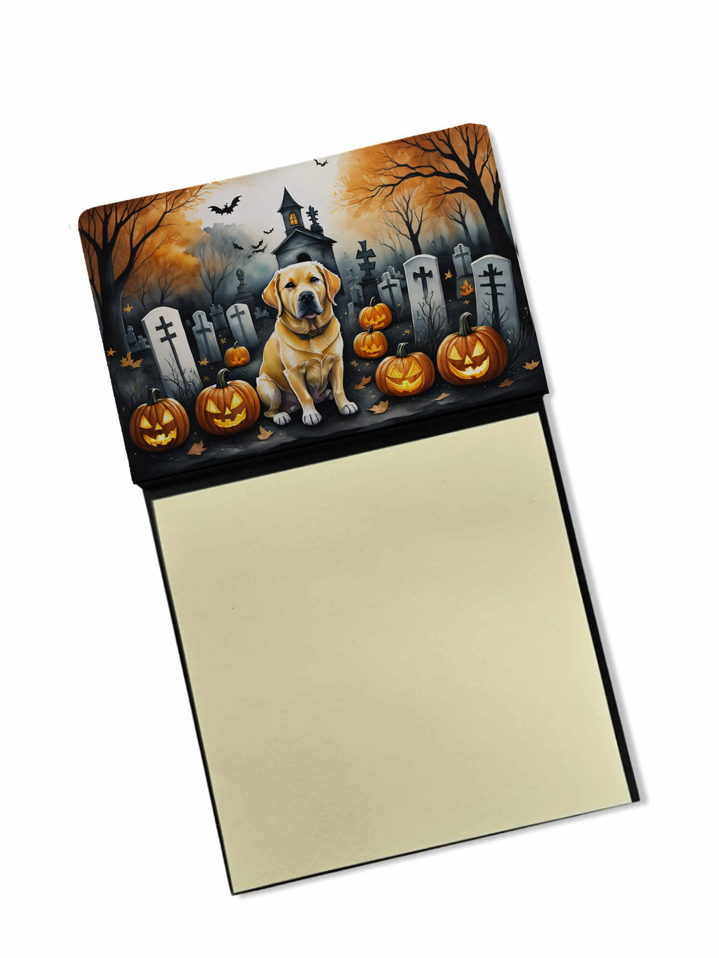 Yellow Labrador Retriever Spooky Halloween Watercolor Sticky Note Holder Refillable Dispenser Desk Accessory 3x3 Pad Gift