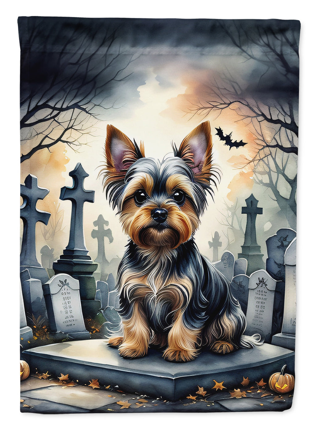 Yorkshire Terrier Spooky Halloween House Flag 28x40 Porch Sleeve Pole Decorative Outside Yard Banner Artwork Wall Hanging, Polyester